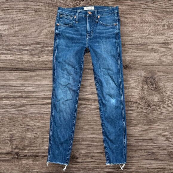 Madewell 9” High Skinny Blue Jeans Blue with Tapered Distressed Bottom - Picture 1 of 10